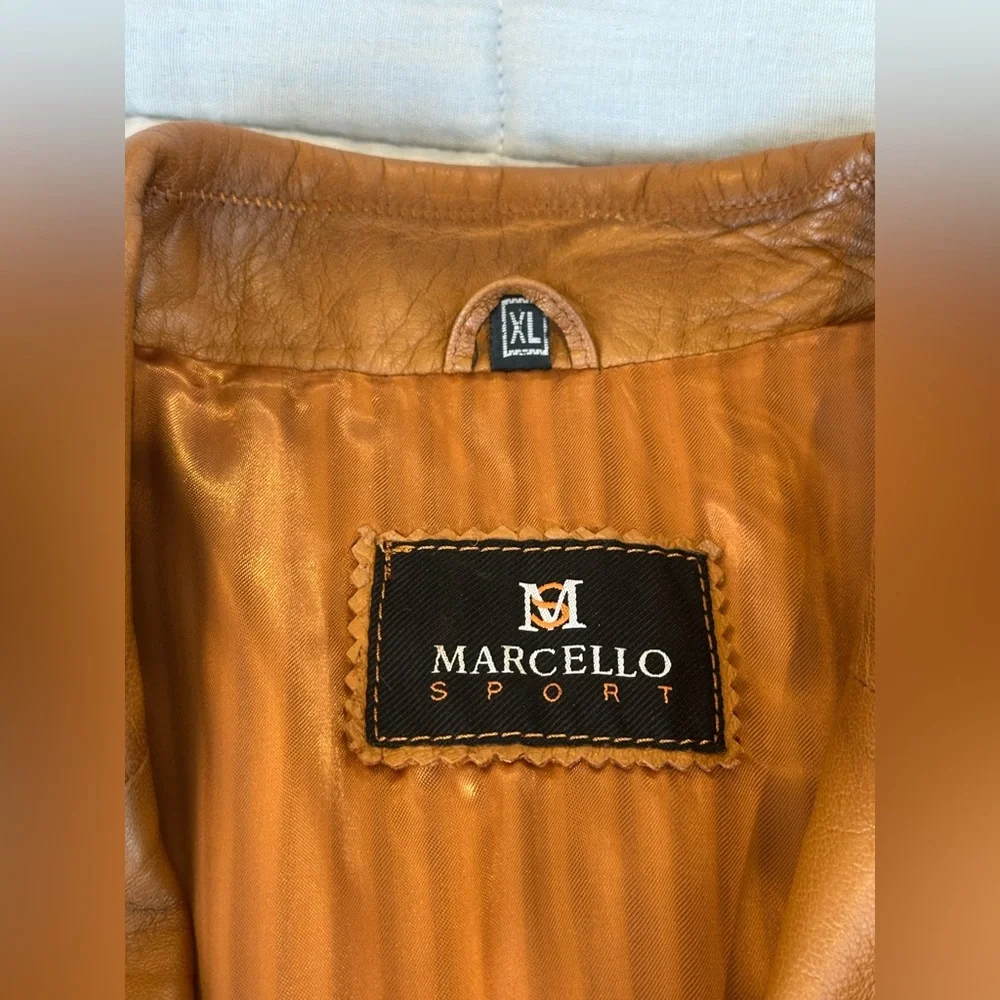 Marcello Sport Buckskin Leather Vintage Sport Jacket detailed Stitching Size XL